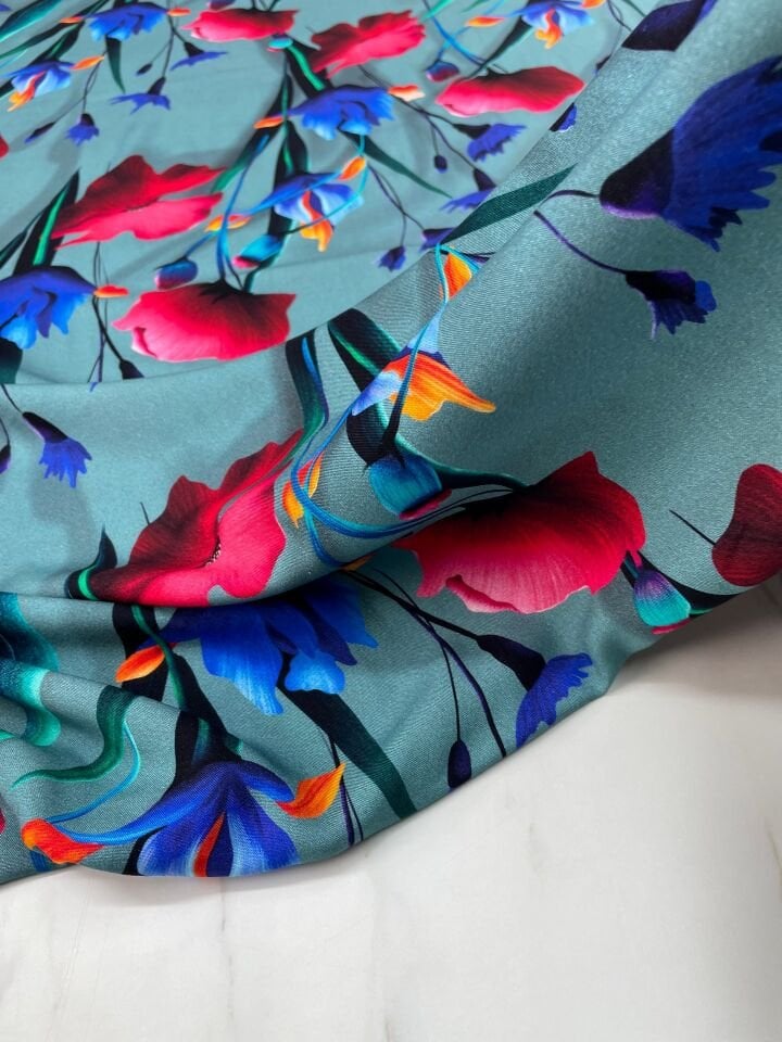 Dijital Baskı Bambu Elbiselik Pamuk Viskon