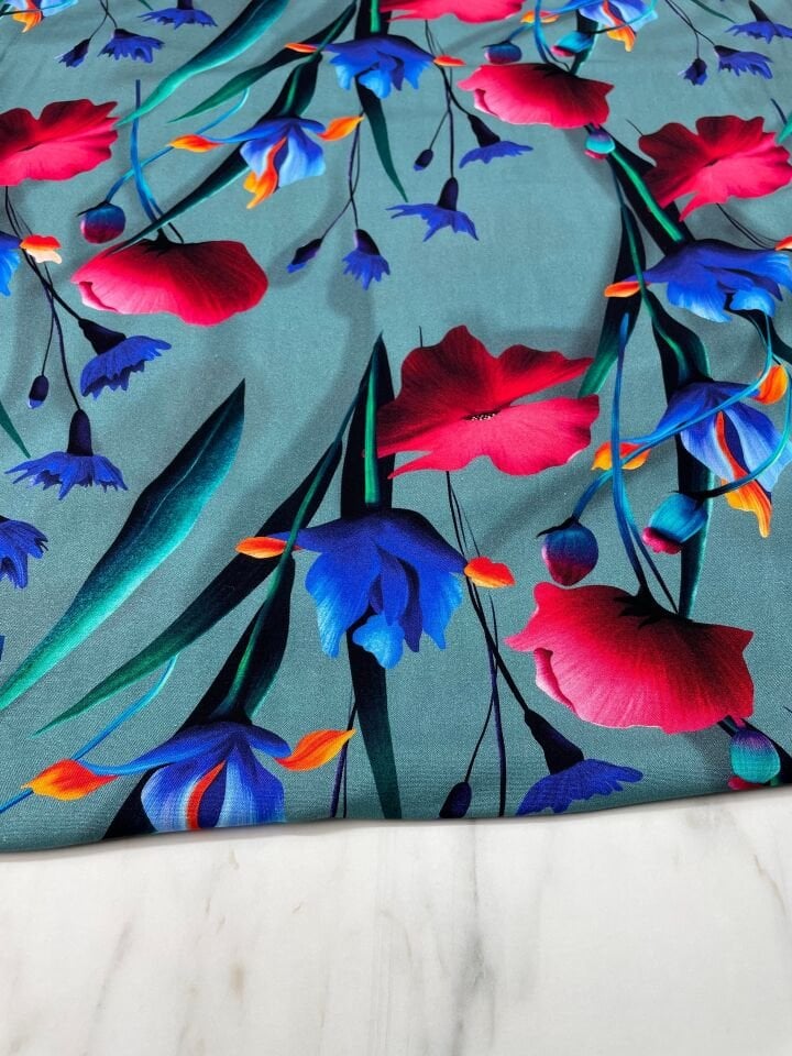 Dijital Baskı Bambu Elbiselik Pamuk Viskon