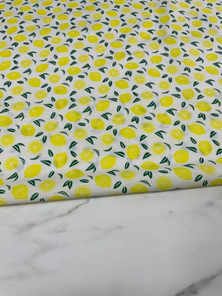 Limon Desen Ebiselik Pamuklu Poplin Kumaş