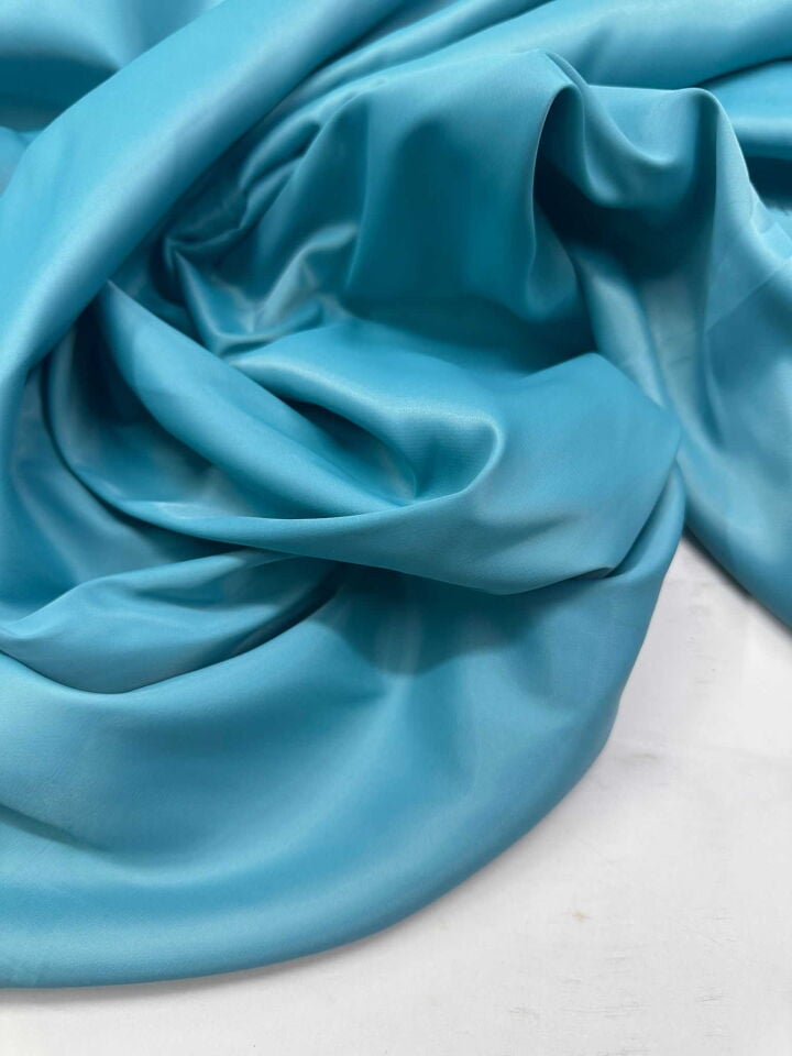 Petrol Mavisi Likralı Saten Elbise Etek Şalvar