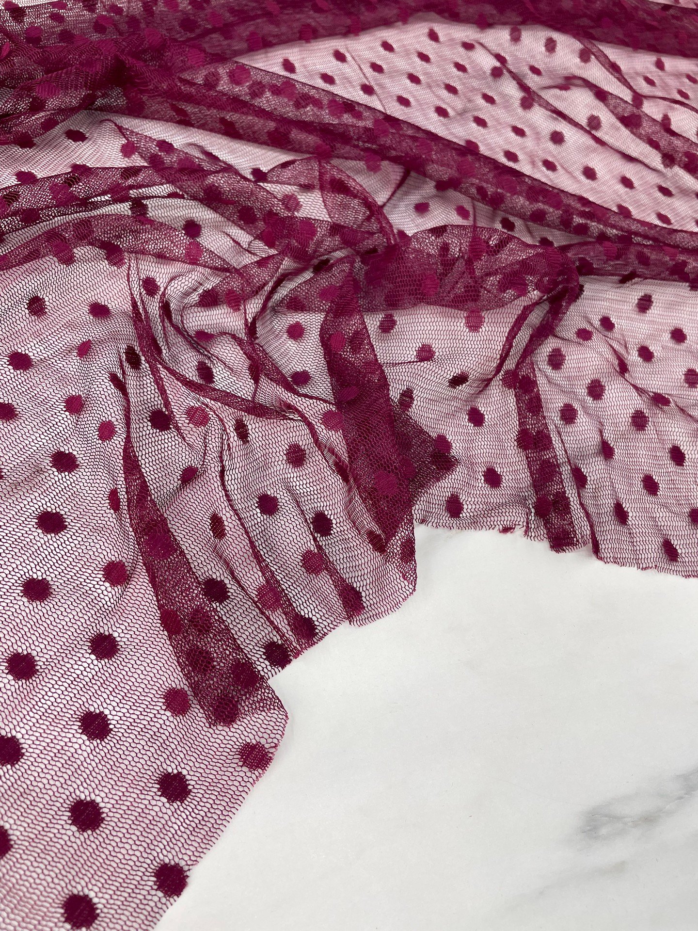 Mürdüm Puantiye Desen Elbiselik Abiyelik Tül Kumaş