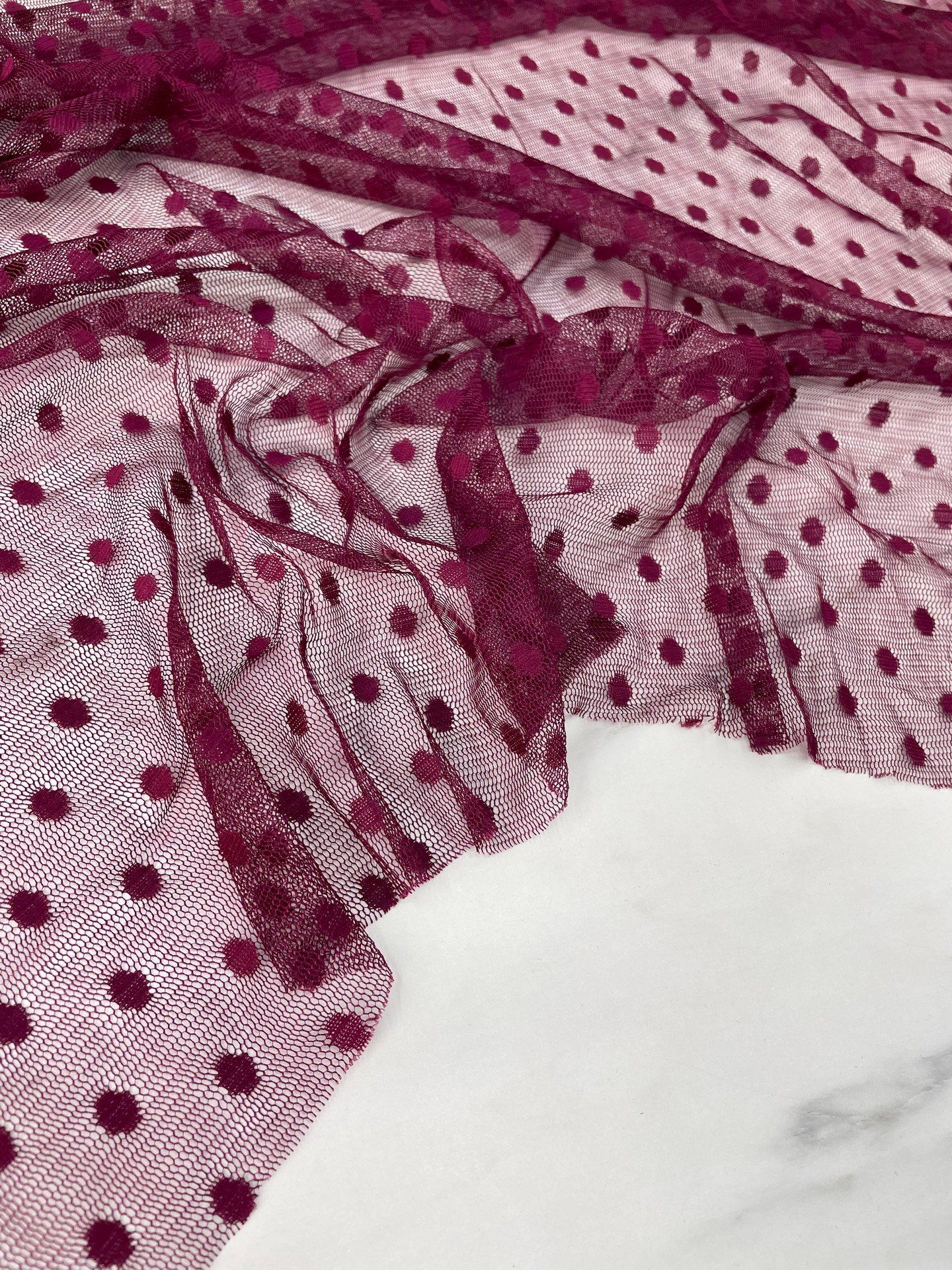 Mürdüm Puantiye Desen Elbiselik Abiyelik Tül Kumaş