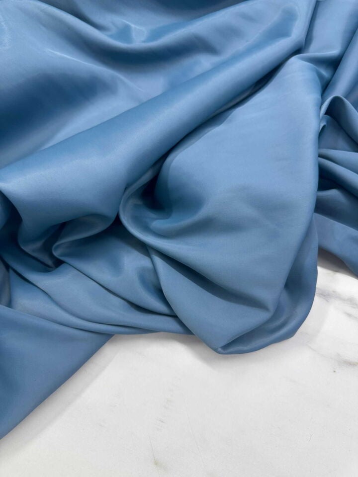 Mavi İpek Saten Elbise Bluz