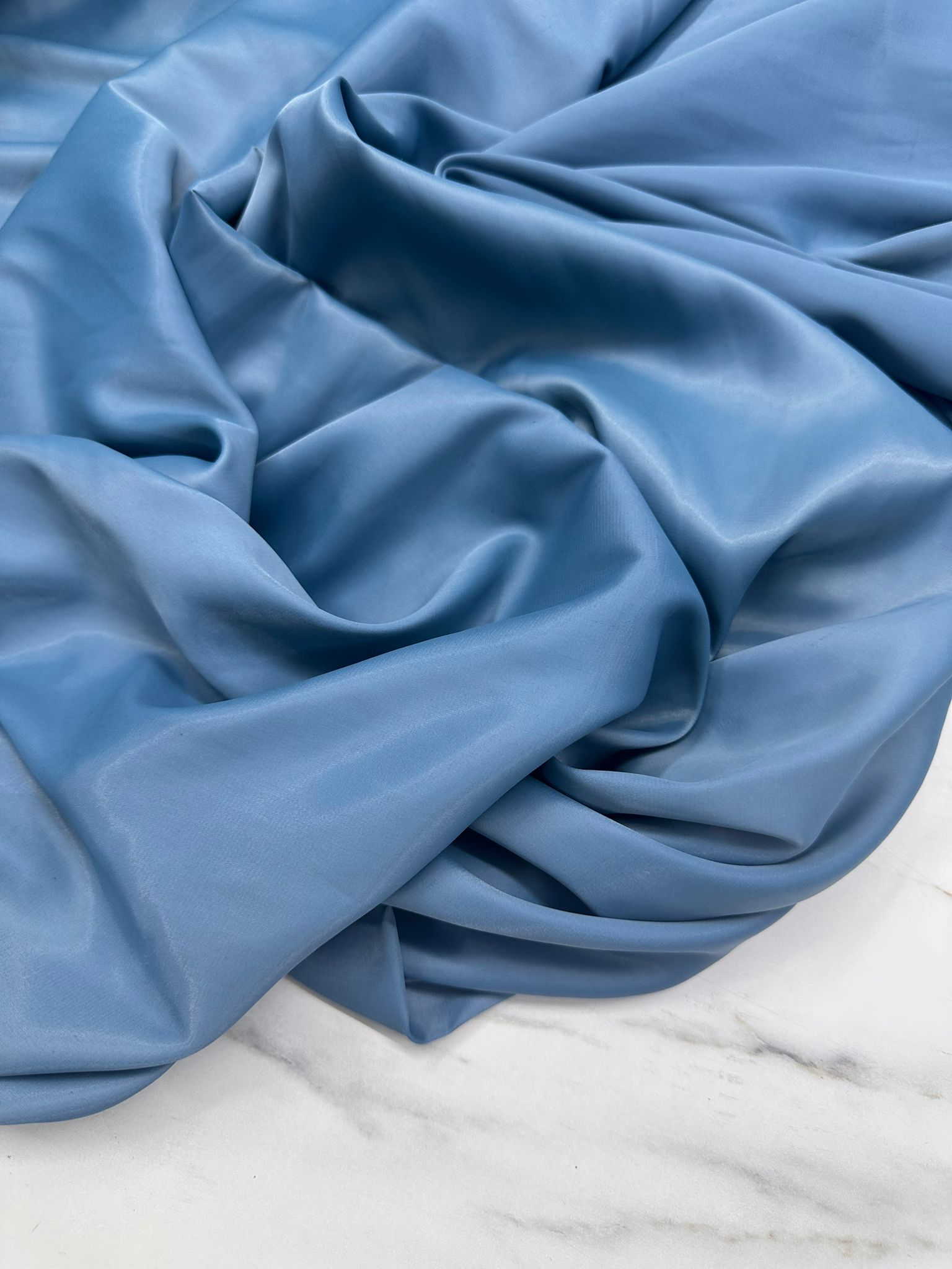 Mavi İpek Saten Elbise Bluz