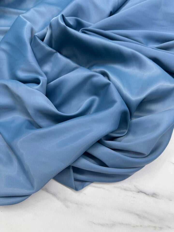 Mavi İpek Saten Elbise Bluz