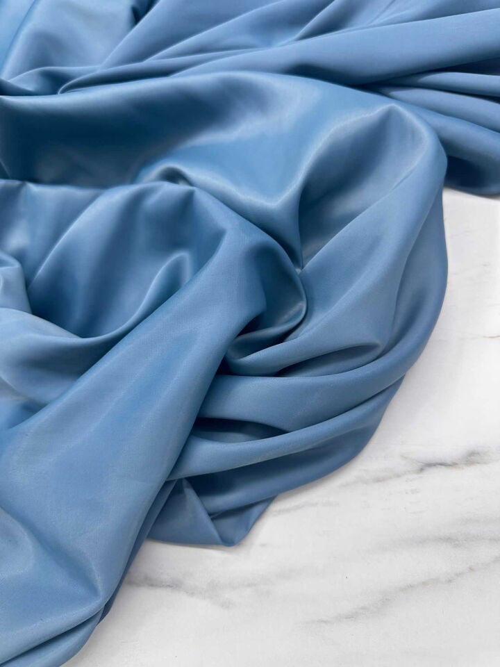 Mavi İpek Saten Elbise Bluz