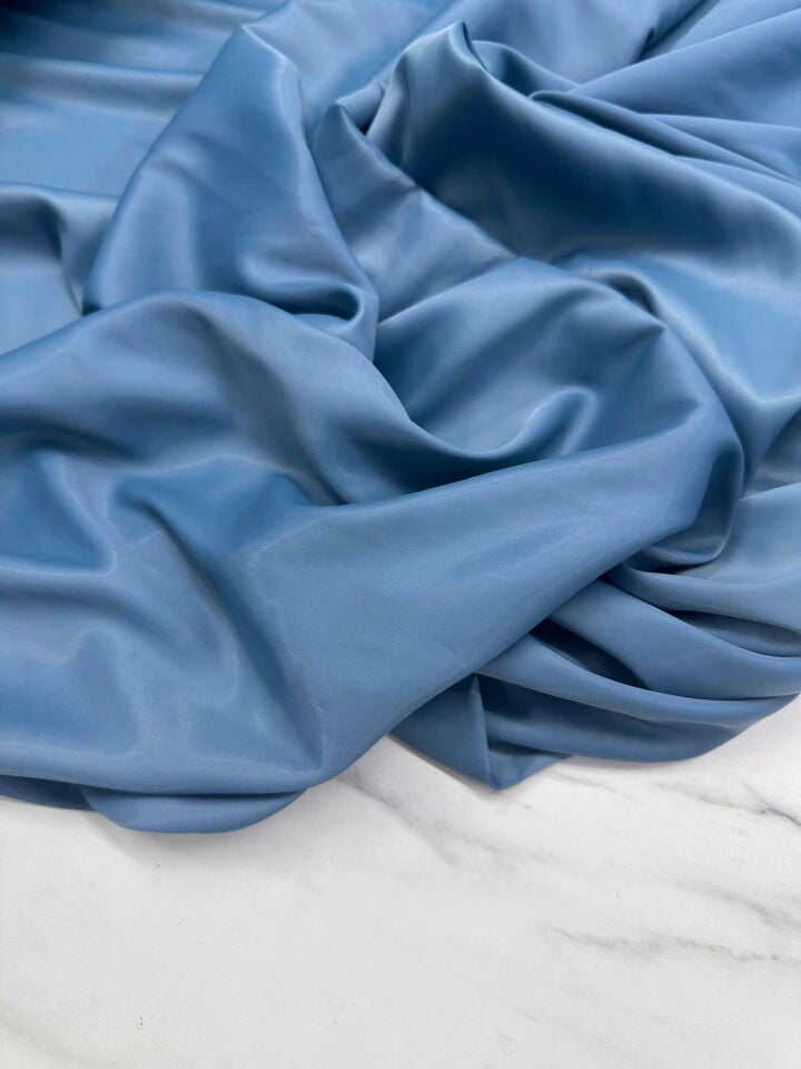 Mavi İpek Saten Elbise Bluz