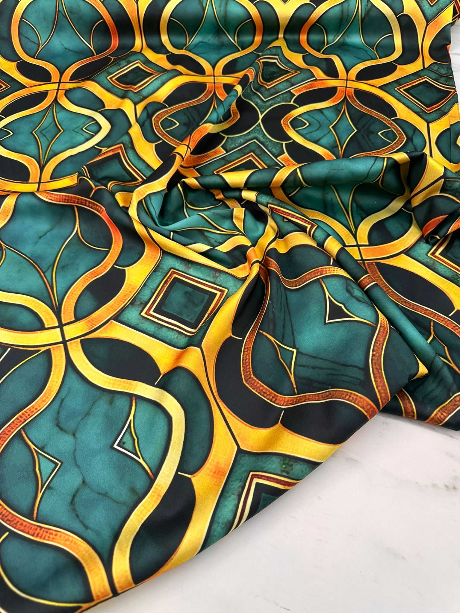 Desenli İpek Saten Elbise Etek Gömlek Şalvar