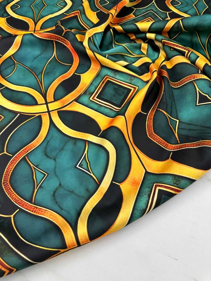 Desenli İpek Saten Elbise Etek Gömlek Şalvar