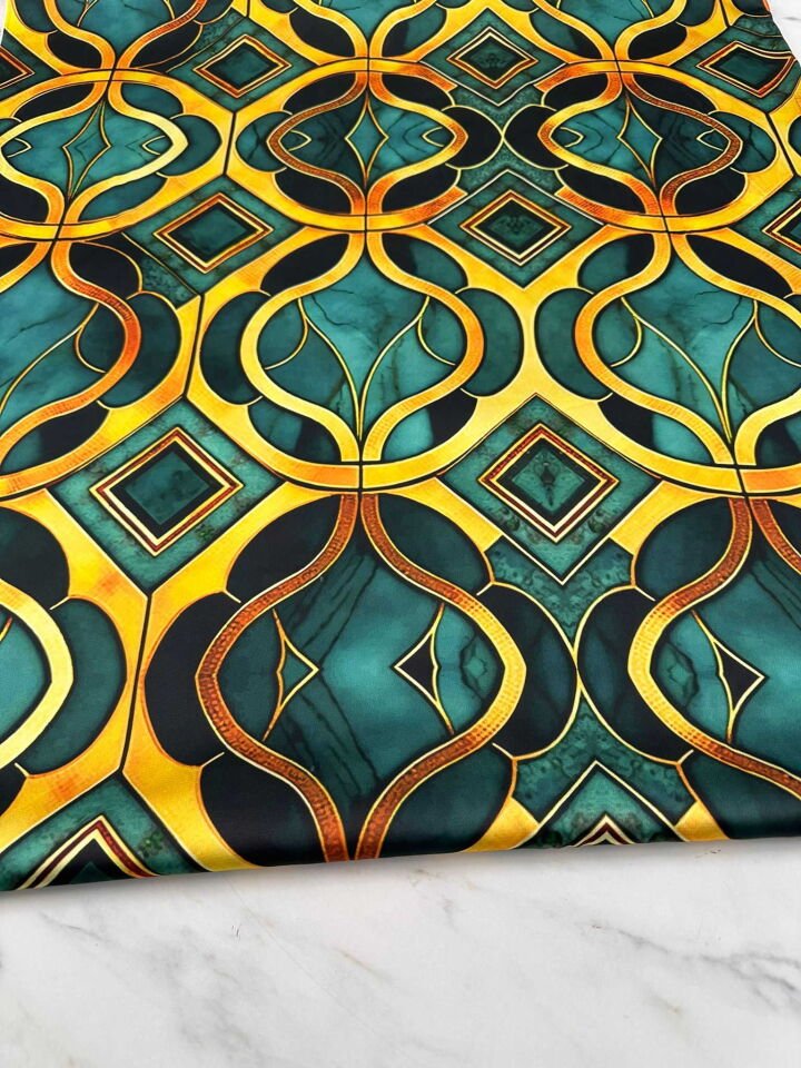 Desenli İpek Saten Elbise Etek Gömlek Şalvar