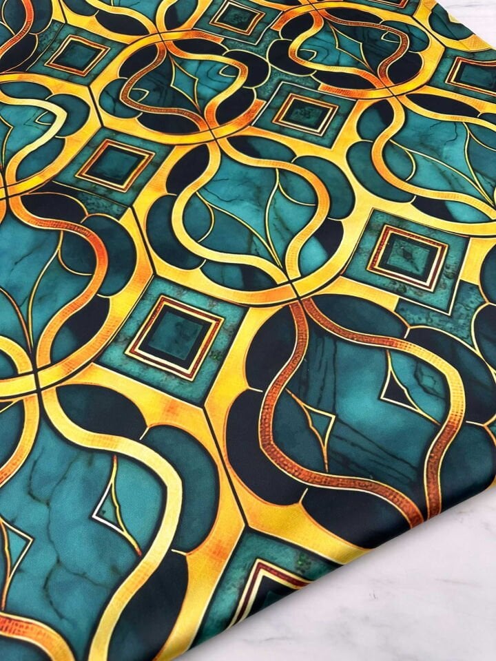 Desenli İpek Saten Elbise Etek Gömlek Şalvar