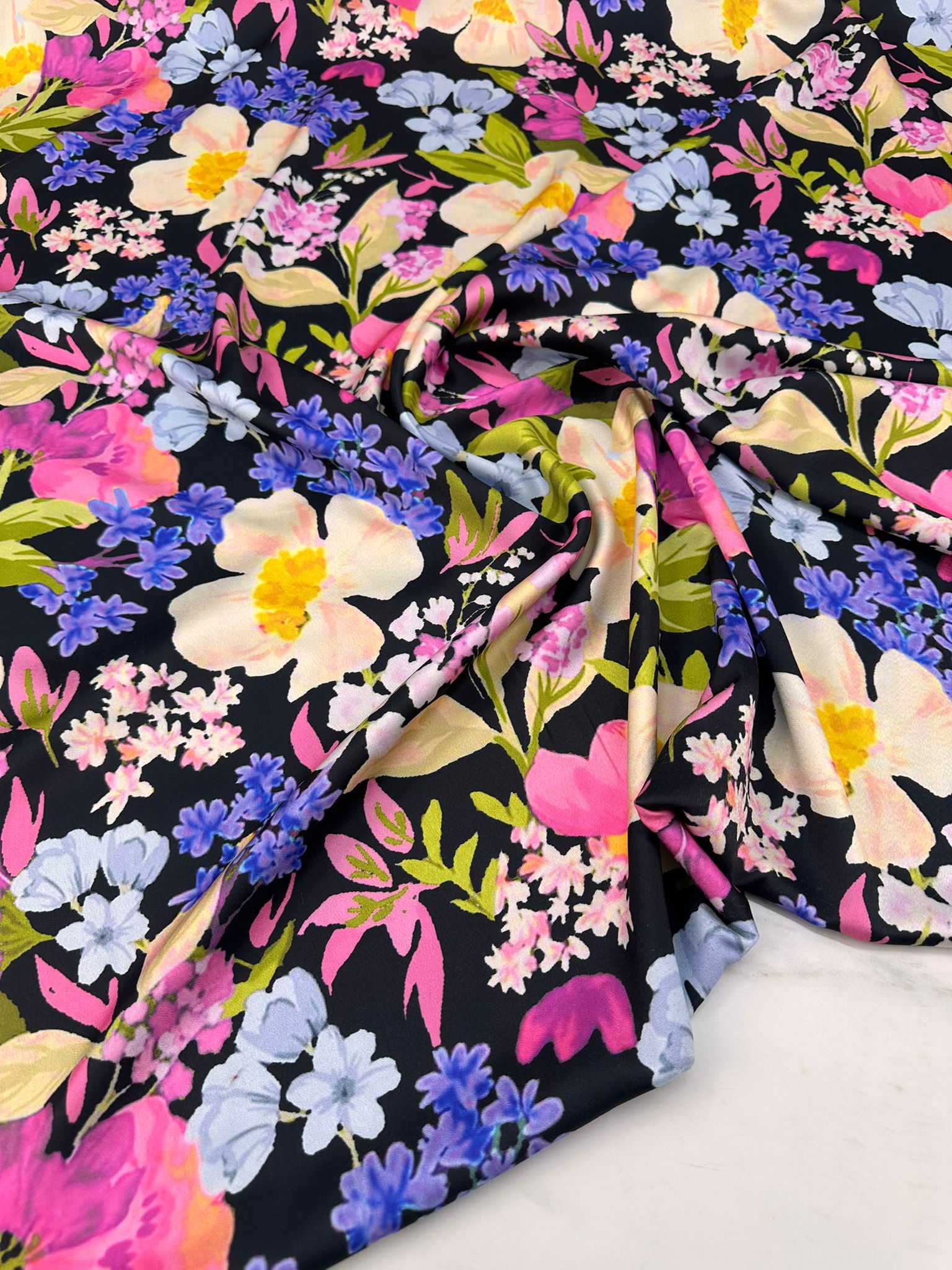 Çiçek Desen İpek Saten Elbise Etek Gömlek Şalvar