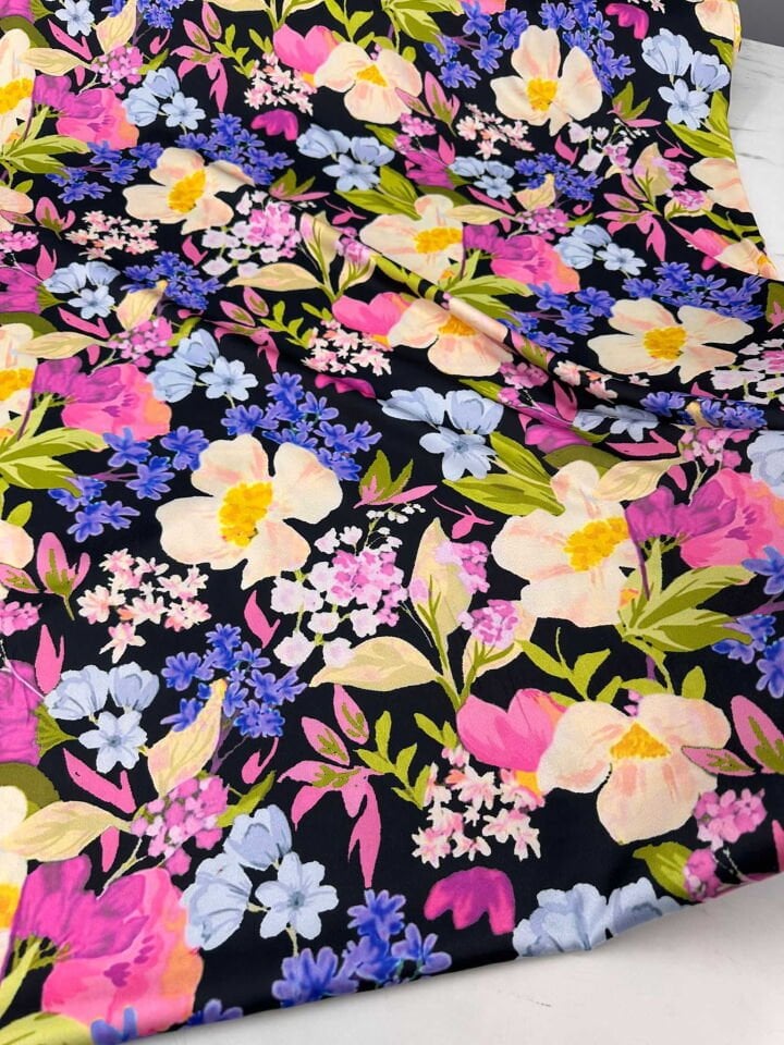 Çiçek Desen İpek Saten Elbise Etek Gömlek Şalvar