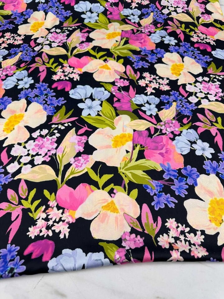 Çiçek Desen İpek Saten Elbise Etek Gömlek Şalvar