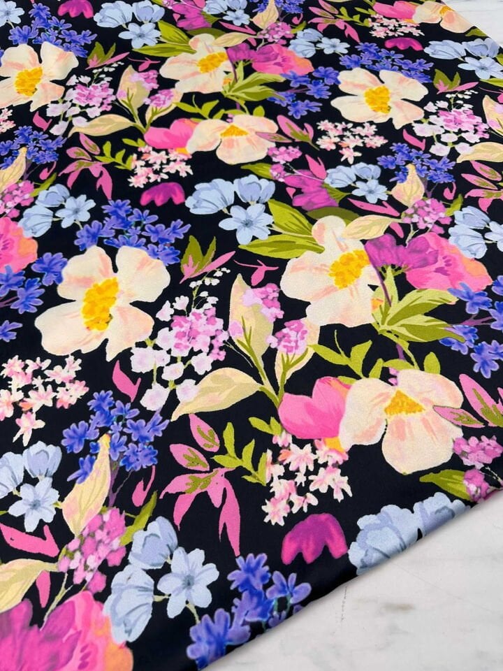 Çiçek Desen İpek Saten Elbise Etek Gömlek Şalvar