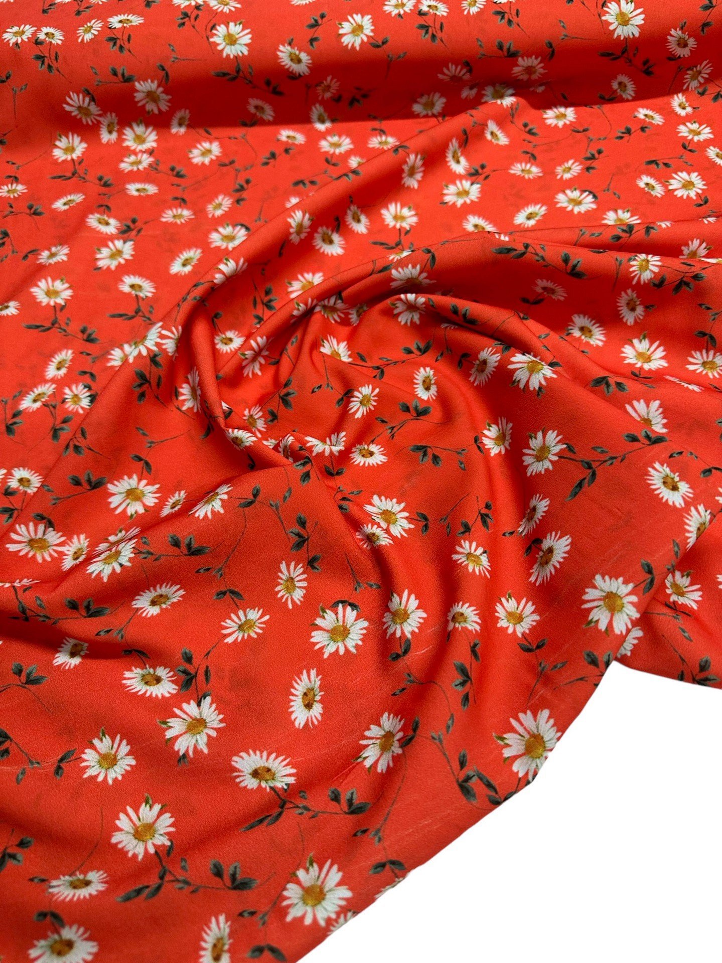 Kırmızı papatya Desen Elbiselik Gömleklik Krep Kumaş