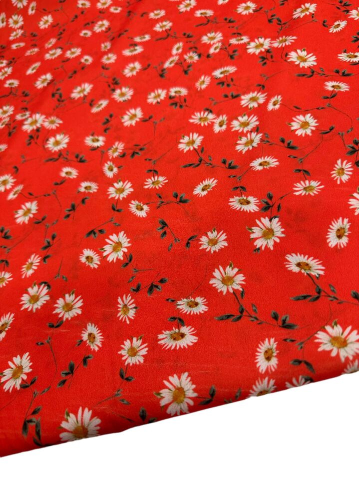 Kırmızı papatya Desen Elbiselik Gömleklik Krep Kumaş