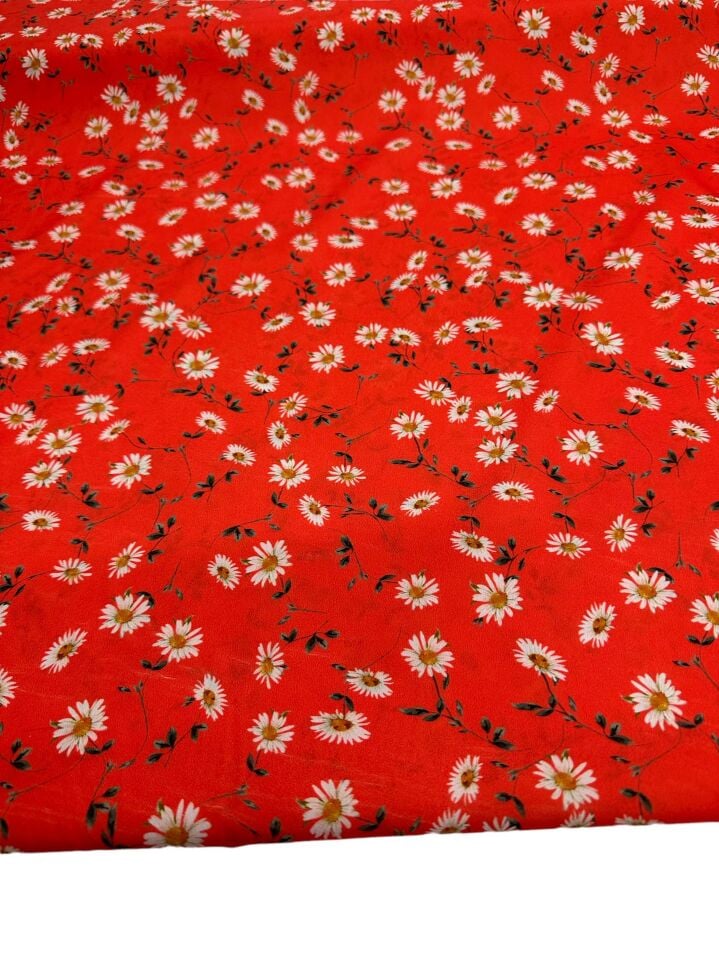 Kırmızı papatya Desen Elbiselik Gömleklik Krep Kumaş