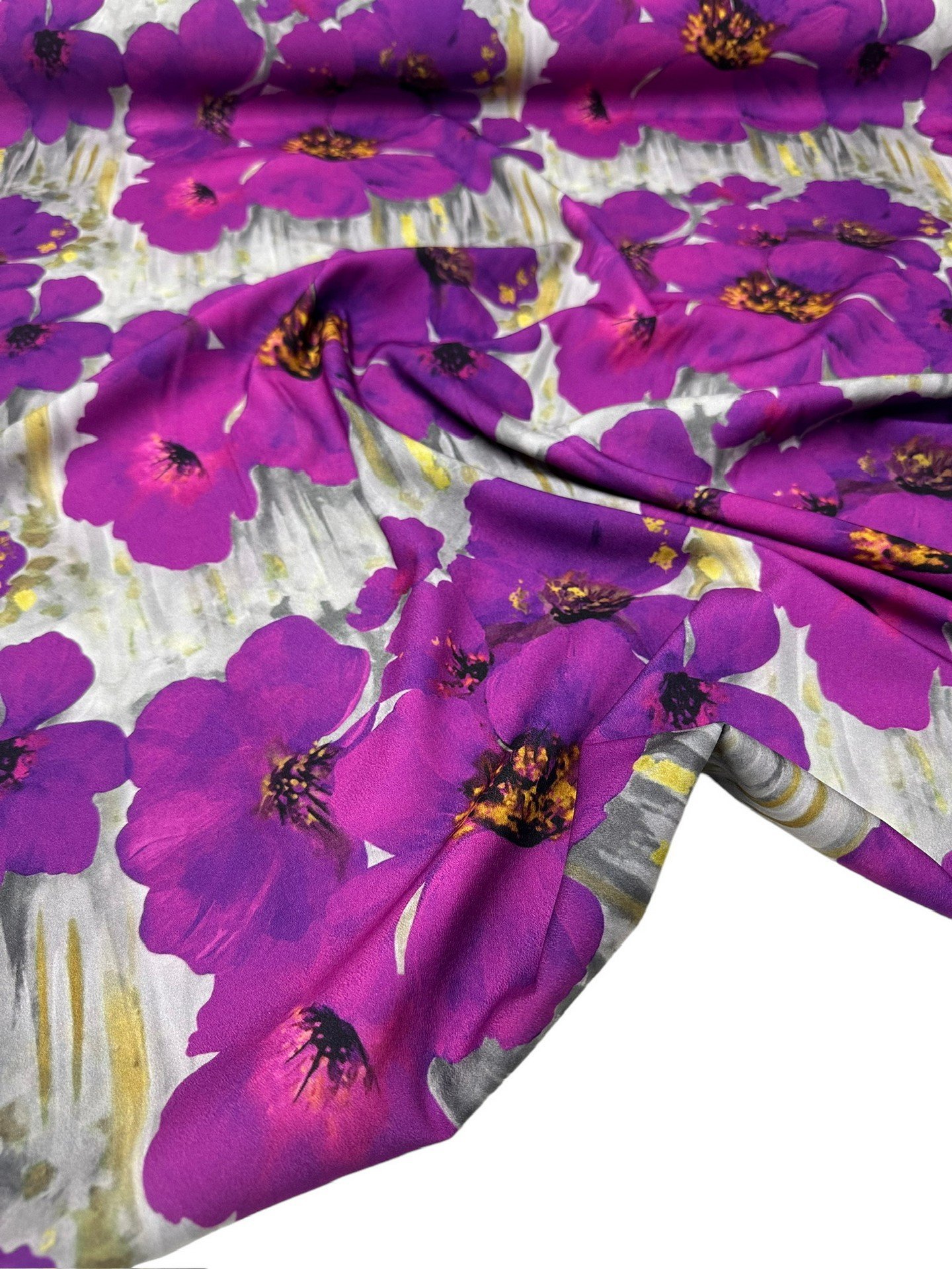 Mor Geranium Desen Elbiselik Gömleklik Krep Kumaş