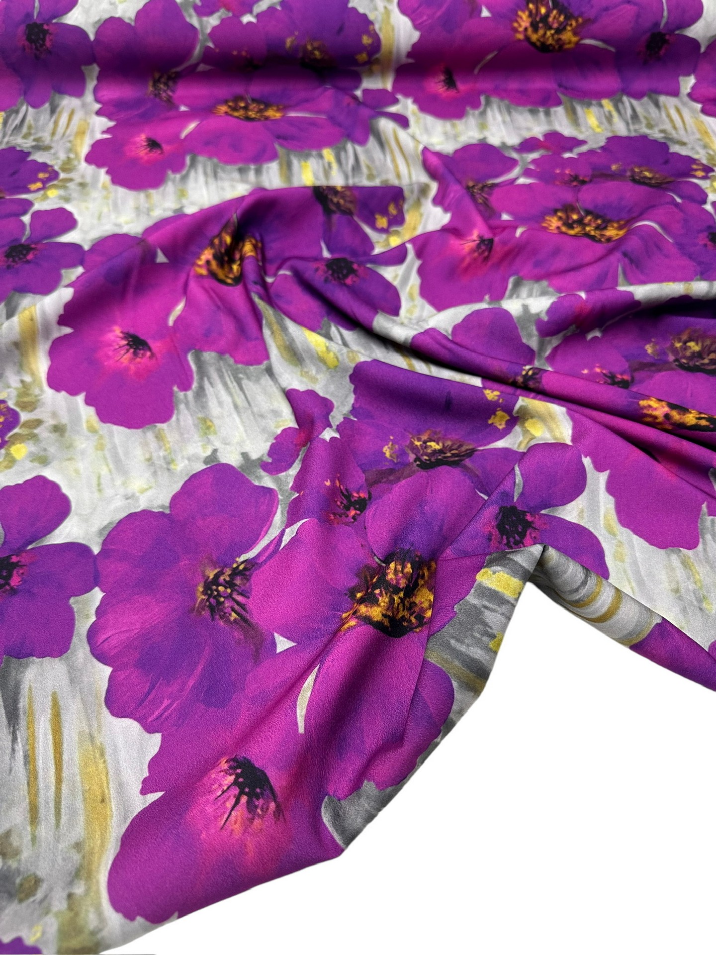 Mor Geranium Desen Elbiselik Gömleklik Krep Kumaş