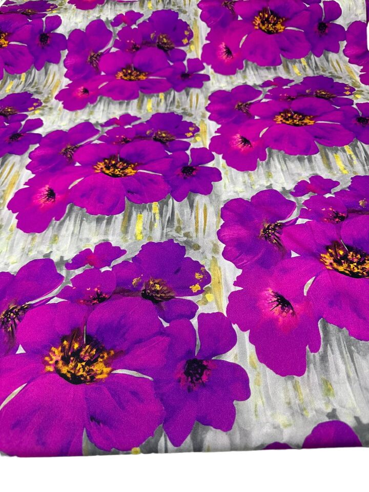 Mor Geranium Desen Elbiselik Gömleklik Krep Kumaş