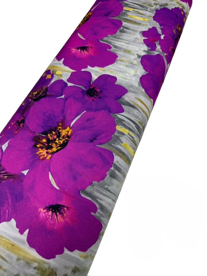 Mor Geranium Desen Elbiselik Gömleklik Krep Kumaş
