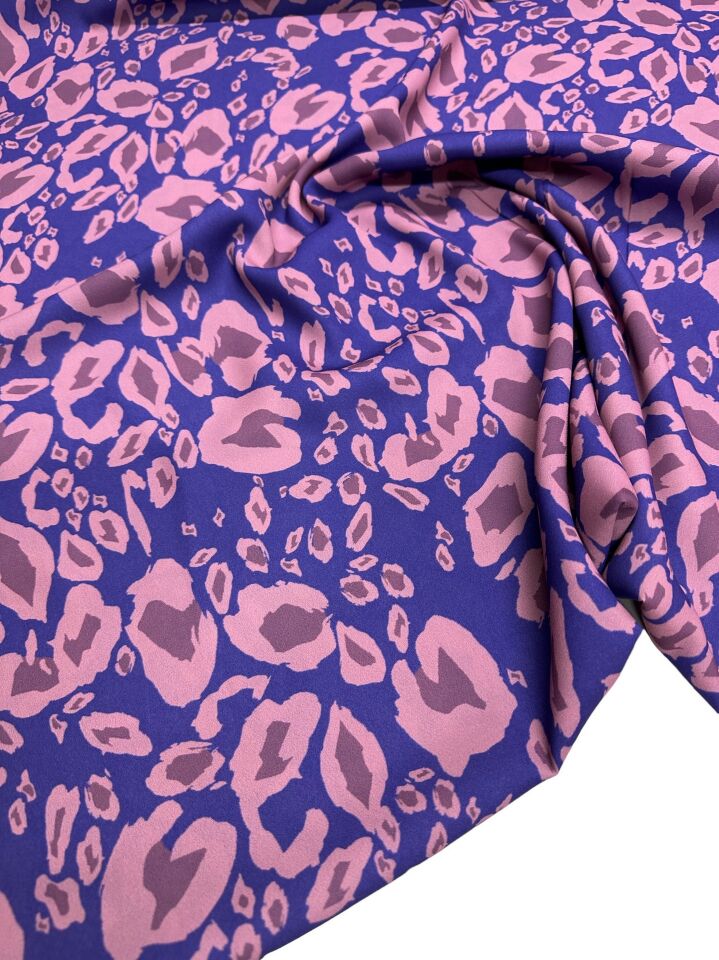 Mavi Leopar Desen Elbiselik Gömleklik Krep Kumaş