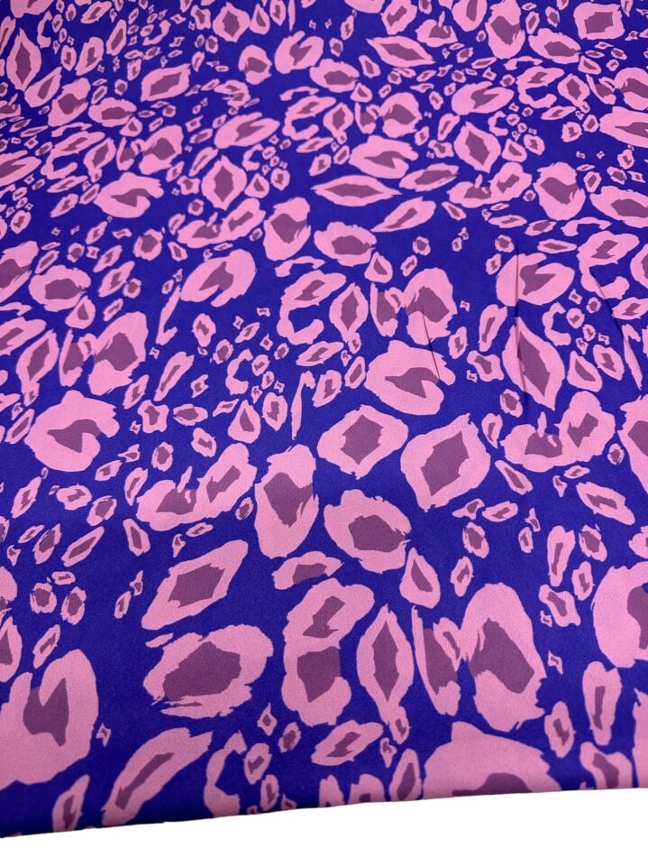 Mavi Leopar Desen Elbiselik Gömleklik Krep Kumaş
