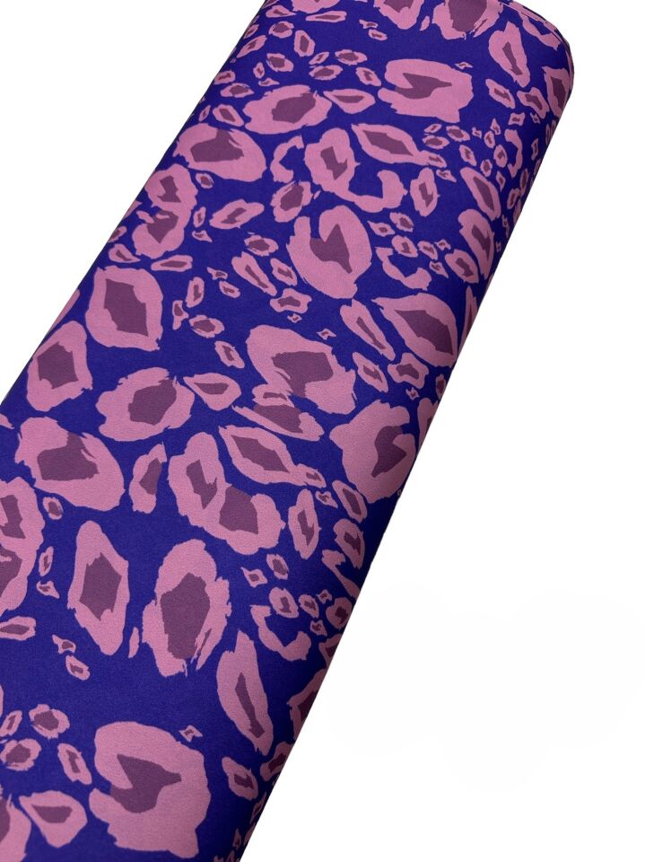 Mavi Leopar Desen Elbiselik Gömleklik Krep Kumaş