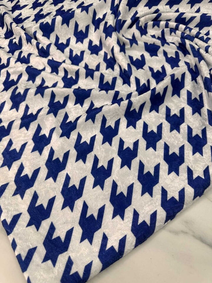 İndirimli Mavi Kaz Ayagı Desen İnce Kadife