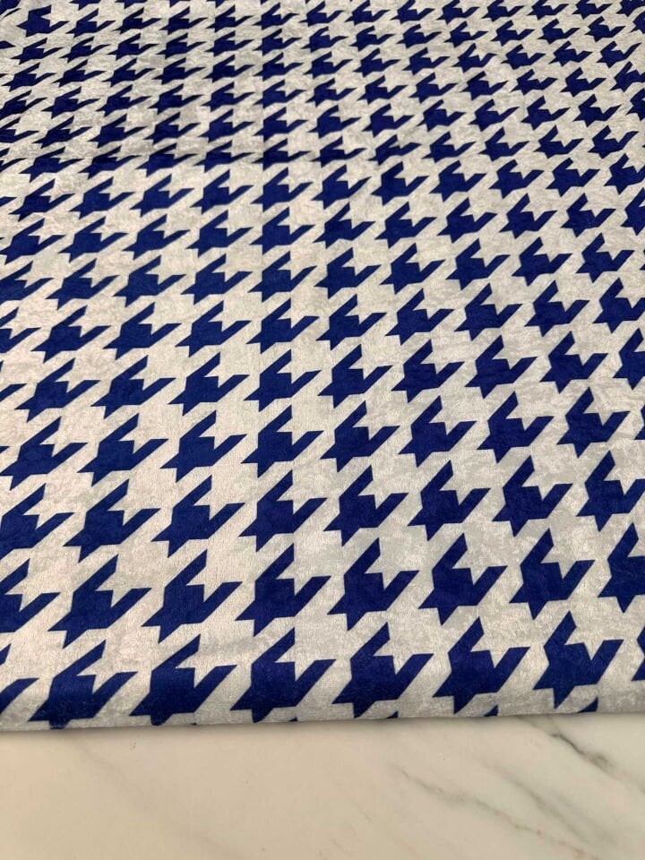 İndirimli Mavi Kaz Ayagı Desen İnce Kadife