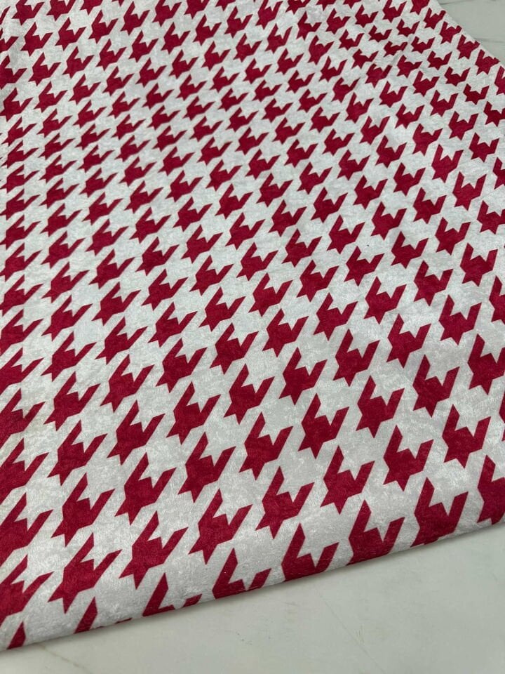 Kırmızı Kaz Ayagı Desen İnce Kadife