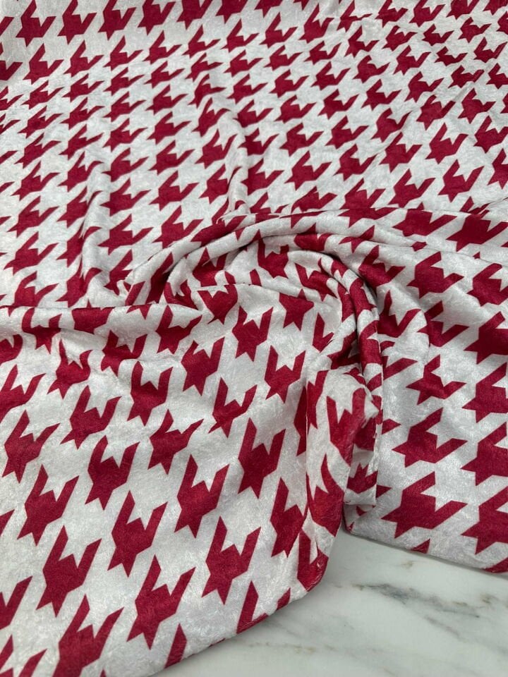 Kırmızı Kaz Ayagı Desen İnce Kadife