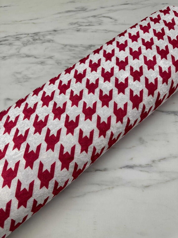 Kırmızı Kaz Ayagı Desen İnce Kadife