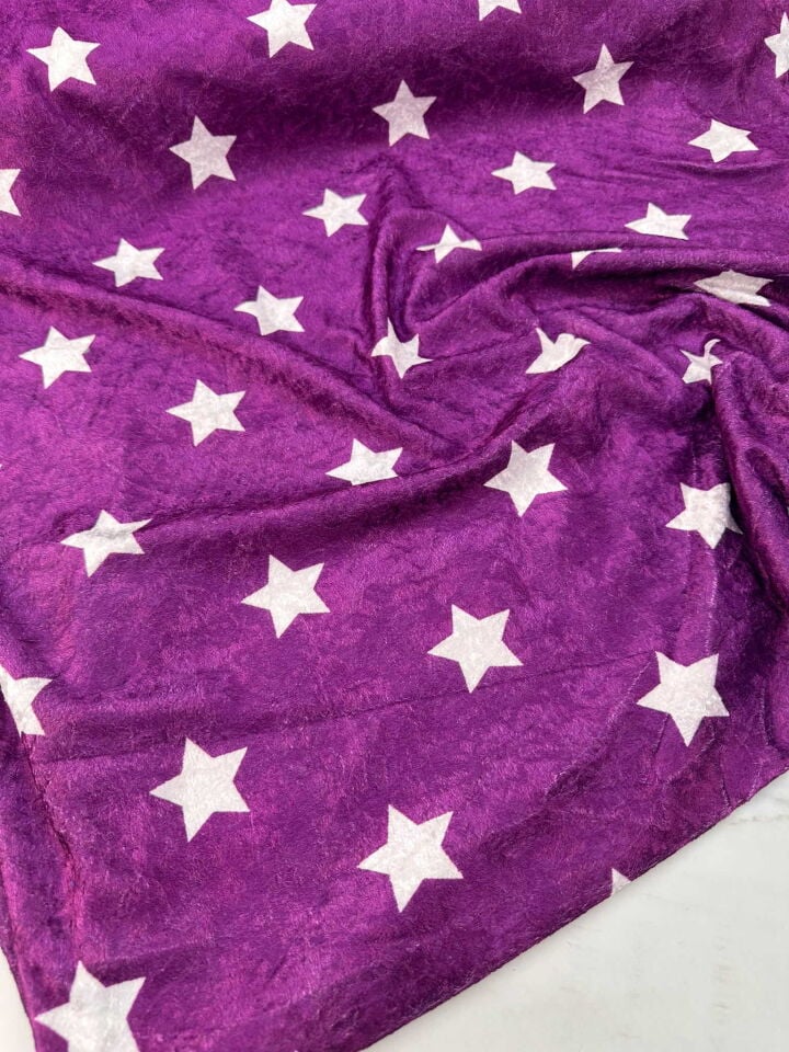 Mor Yıldız Desen İnce Kadife Kumaş