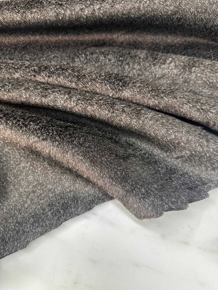 Kahfe Melej Desen Kısa Tüy Kürk Pelüş