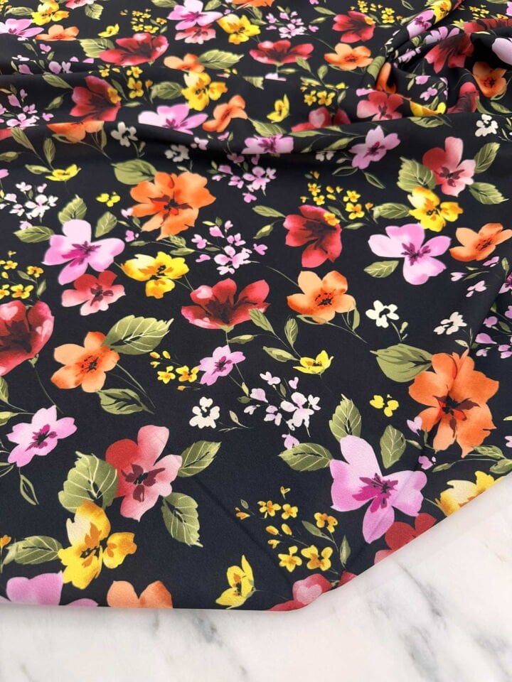 Çiçek Desen Dijital Baskı Krep Kumaş Elbise Etek Gömlek Şalvar