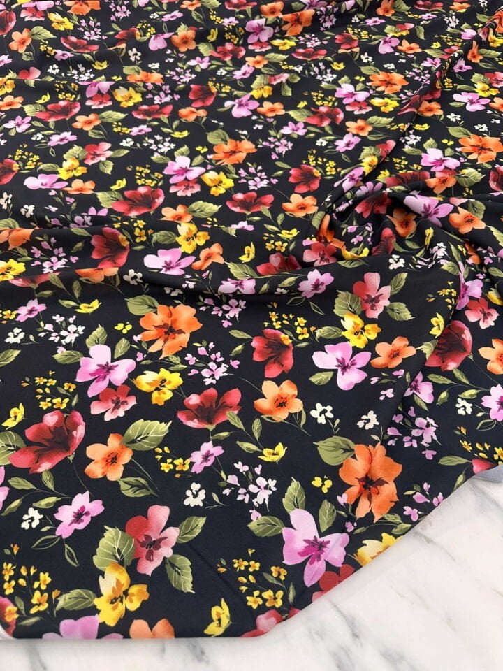 Çiçek Desen Dijital Baskı Krep Kumaş Elbise Etek Gömlek Şalvar