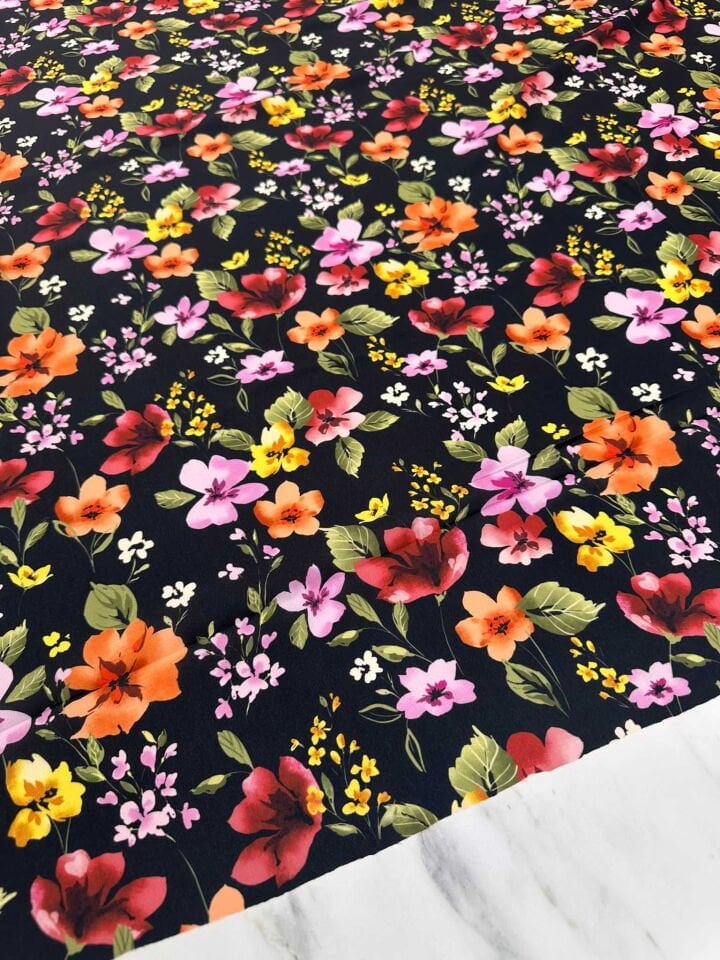 Çiçek Desen Dijital Baskı Krep Kumaş Elbise Etek Gömlek Şalvar