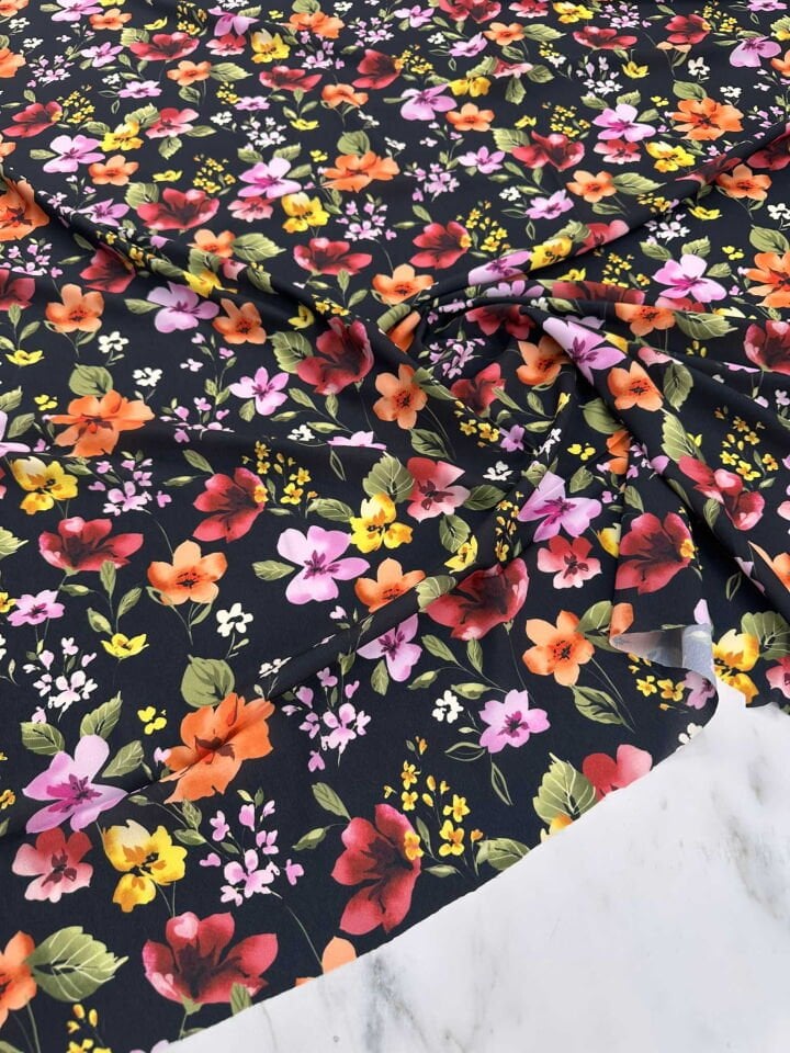 Çiçek Desen Dijital Baskı Krep Kumaş Elbise Etek Gömlek Şalvar