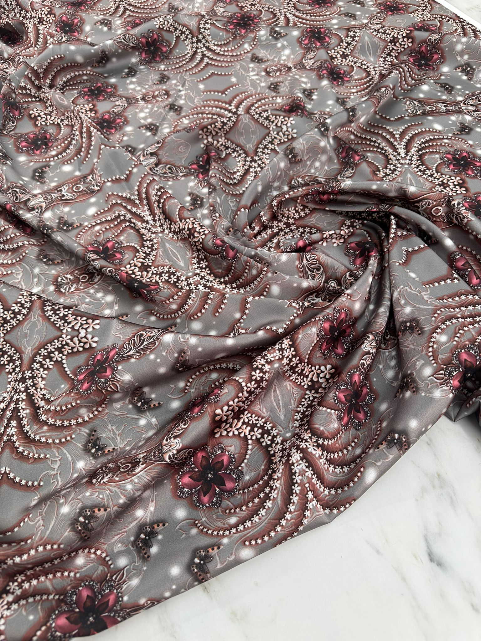 Elmas Desen İpek Saten Kumaş Elbise Etek Gömlek Şalvar