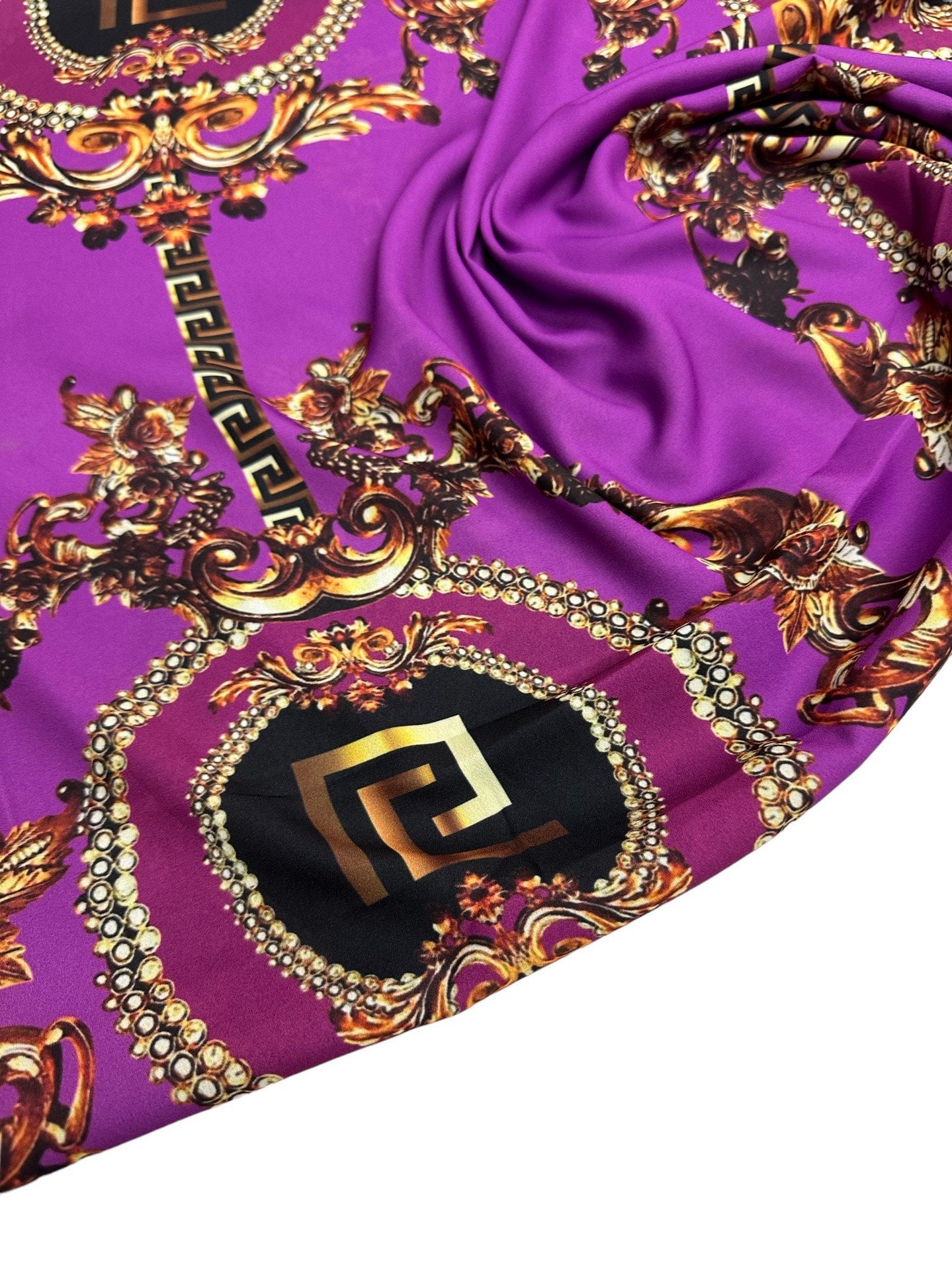 Mor Barok Desen Elbiselik Gömleklik Krep Kumaş