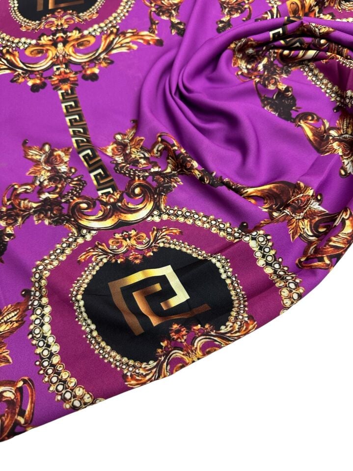 Mor Barok Desen Elbiselik Gömleklik Krep Kumaş