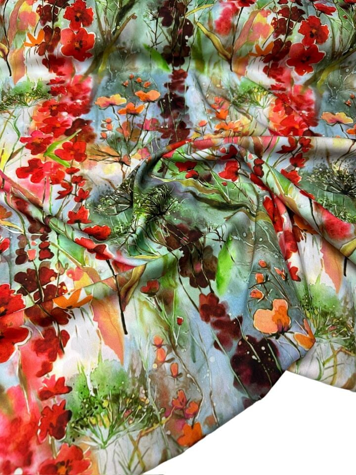 Suluboya Desen Elbiselik Gömleklik Krep Kumaş