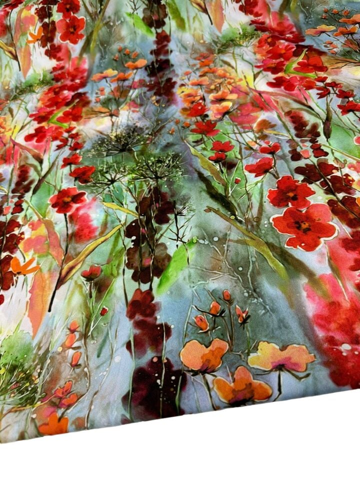 Suluboya Desen Elbiselik Gömleklik Krep Kumaş