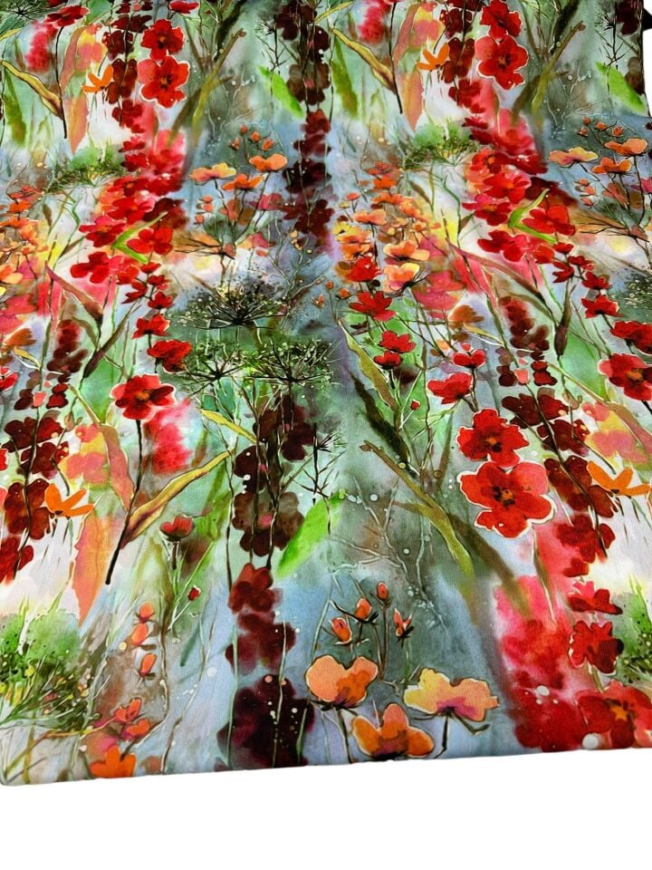 Suluboya Desen Elbiselik Gömleklik Krep Kumaş