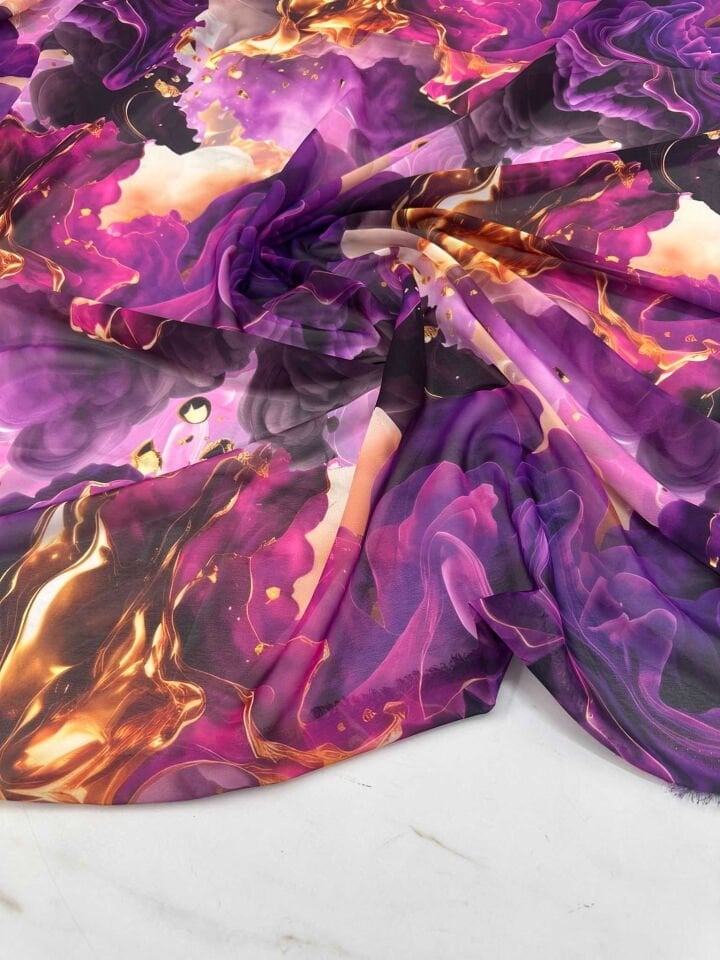 Desenli Şifon Kumaş Elbise Etek Gömlek Payeo Şal