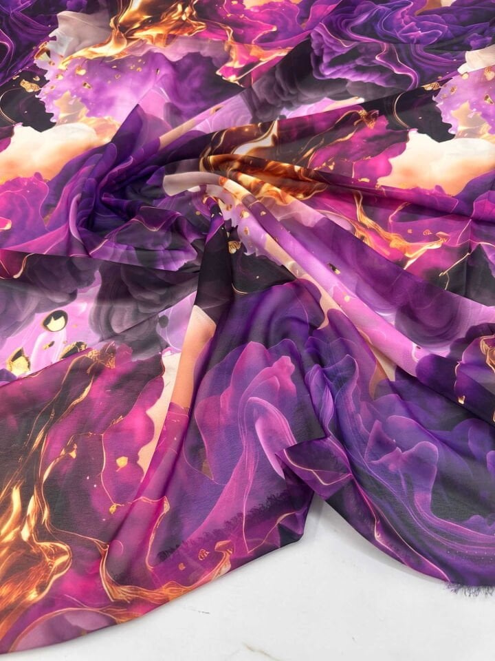 Desenli Şifon Kumaş Elbise Etek Gömlek Payeo Şal