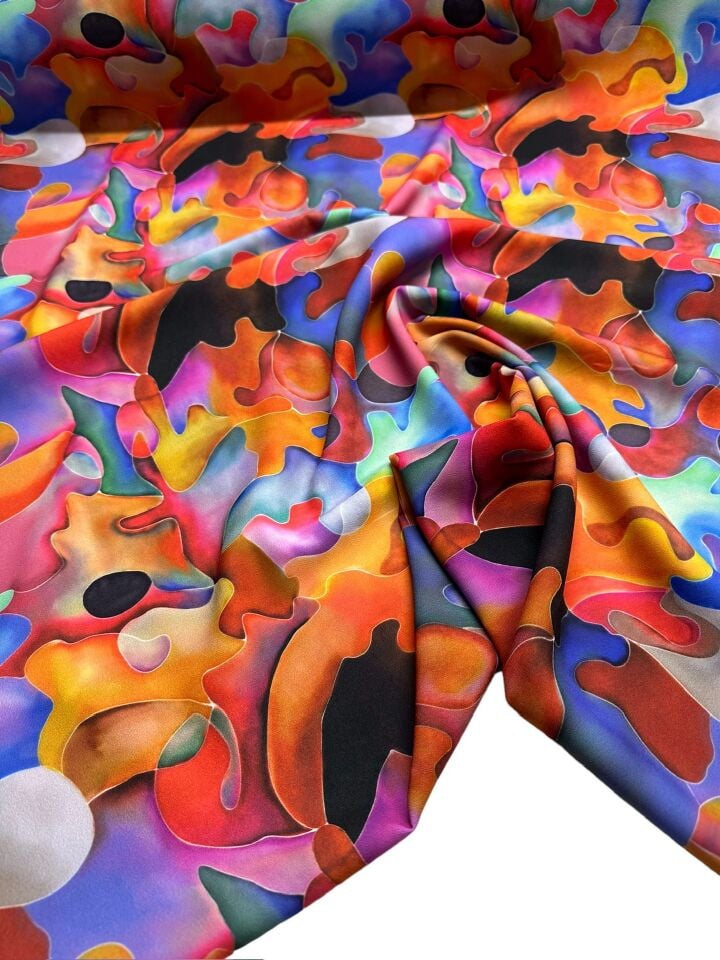 Suluboya Desen Elbiselik Gömleklik Krep Kumaş