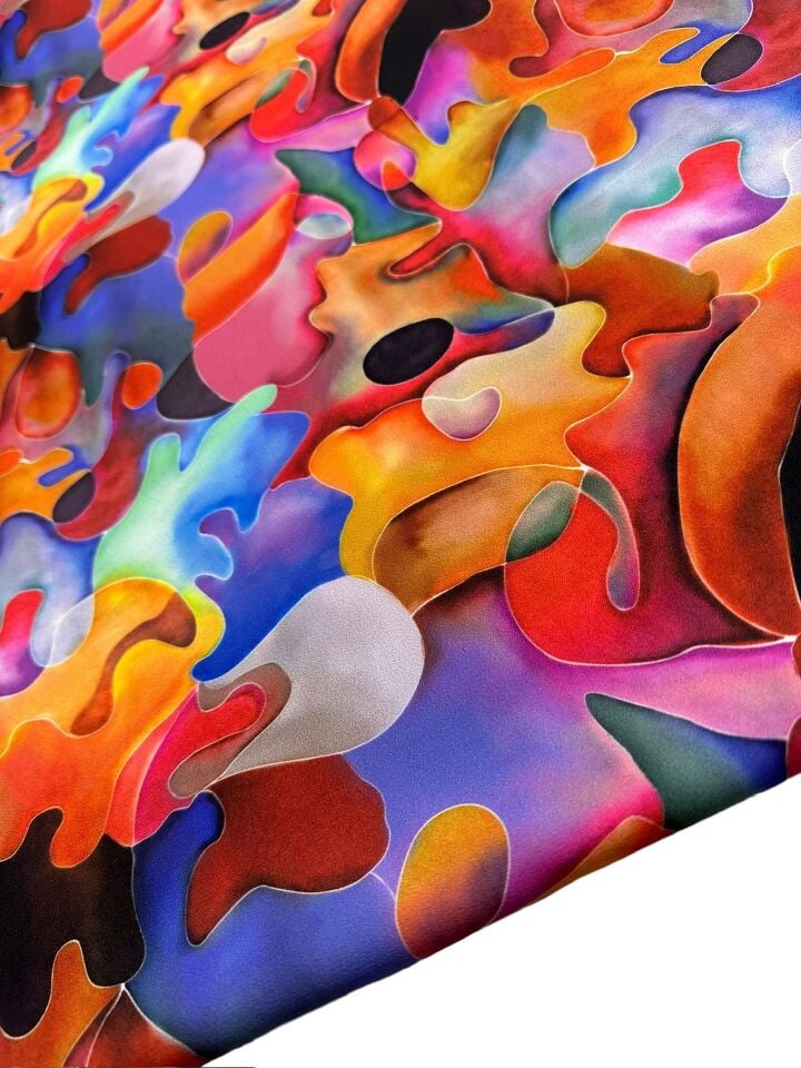 Suluboya Desen Elbiselik Gömleklik Krep Kumaş